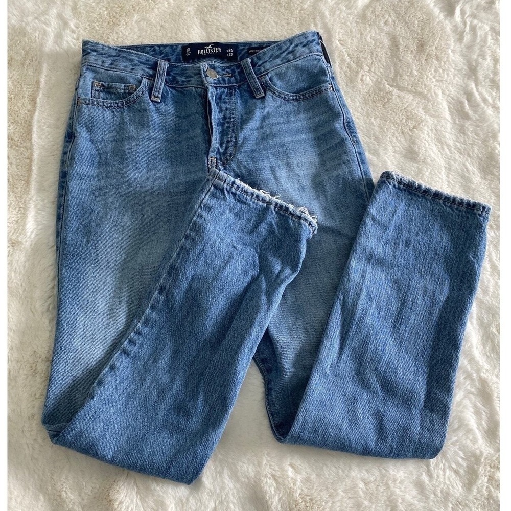 Hollister High Rise Vintage Button Fly Straight Jeans Women‎ W24 L27 Light Wash
